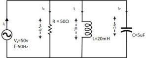 RLC parallel circuit analysis with solved example and problem